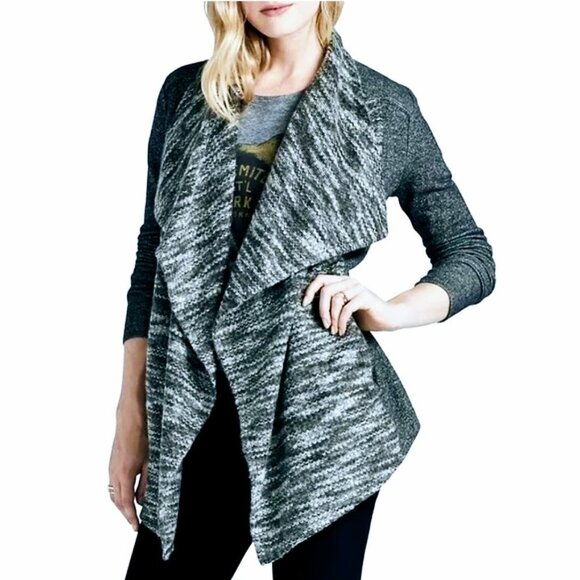 LUCKY BRAND Cardigan, Blue Heathered Gray Waterfall Open Drape Boho Casual, XS - Picture 1 of 14